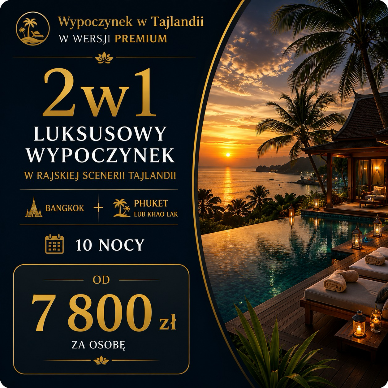 Grafika oferty premium Bangkok + Phuket lub Khao Lak, 10 nocy, od 7800 zł za osobę